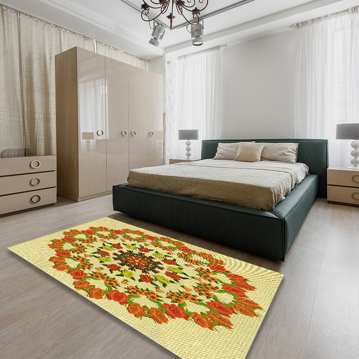Patterned Sedona Brown Rug in a Bedroom, pat3708yw