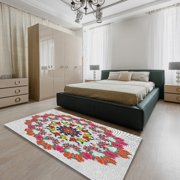 Patterned Cherry Red Novelty Rug in a Bedroom, pat3708