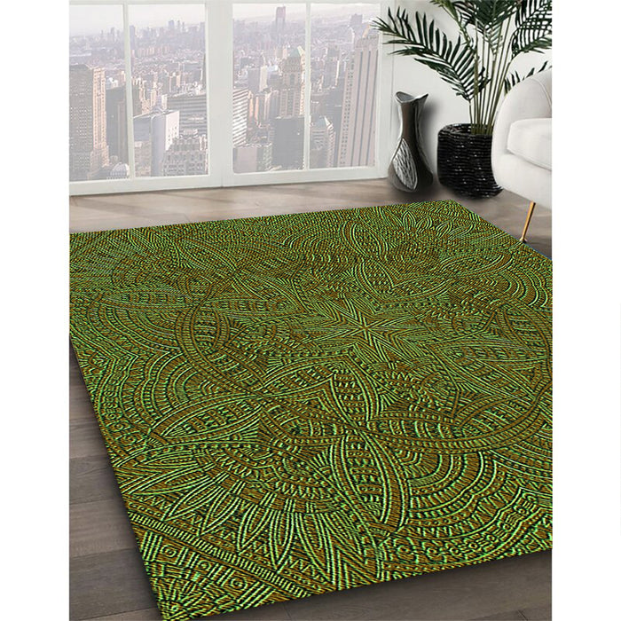 Patterned Green Rug in Family Room, pat3709grn
