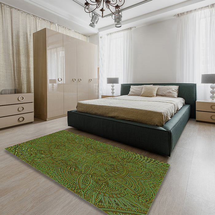 Patterned Green Rug in a Bedroom, pat3709grn