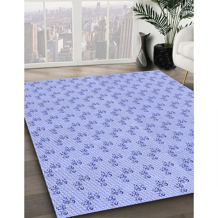 Patterned Sky Blue Rug in Family Room, pat371blu