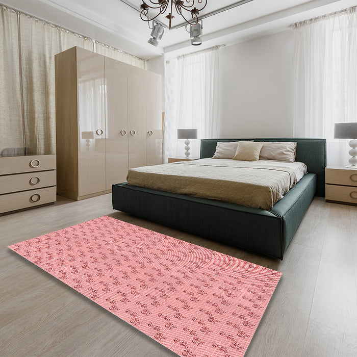 Patterned Pastel Pink Rug in a Bedroom, pat371rd
