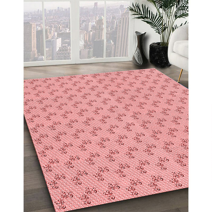 Patterned Pastel Pink Rug in Family Room, pat371rd