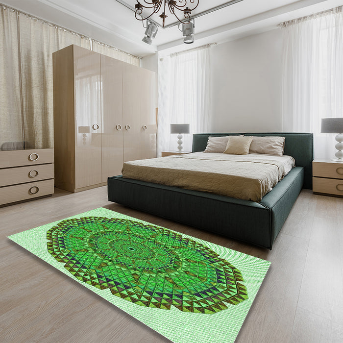 Round Machine Washable Transitional Jade Green Rug in a Office, wshpat3711grn