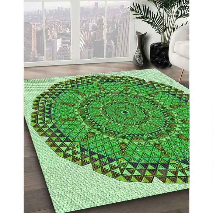 Machine Washable Transitional Jade Green Rug in a Family Room, wshpat3711grn