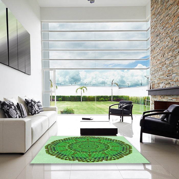 Machine Washable Transitional Jade Green Rug in a Kitchen, wshpat3711grn