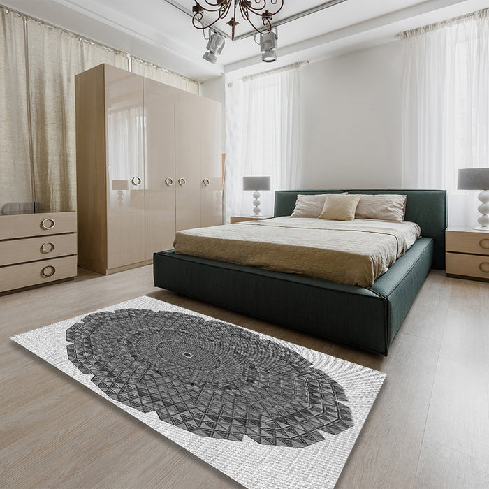 Round Machine Washable Transitional Silver Gray Rug in a Office, wshpat3711gry