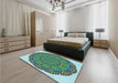 Round Machine Washable Transitional Deep-Sea Green Rug in a Office, wshpat3711lblu