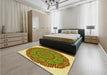 Patterned Bold Yellow Rug in a Bedroom, pat3711yw