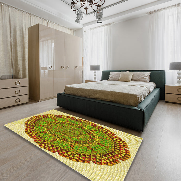 Patterned Bold Yellow Rug in a Bedroom, pat3711yw