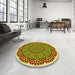 Round Patterned Bold Yellow Rug in a Office, pat3711yw