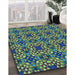 Patterned Green Rug in Family Room, pat3712lblu