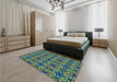 Patterned Green Rug in a Bedroom, pat3712lblu