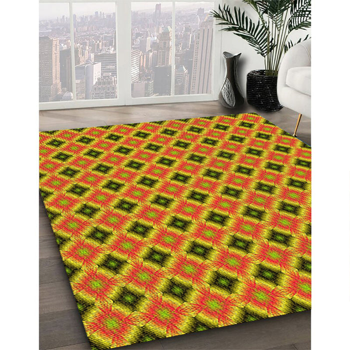 Machine Washable Transitional Yellow Rug in a Family Room, wshpat3713yw