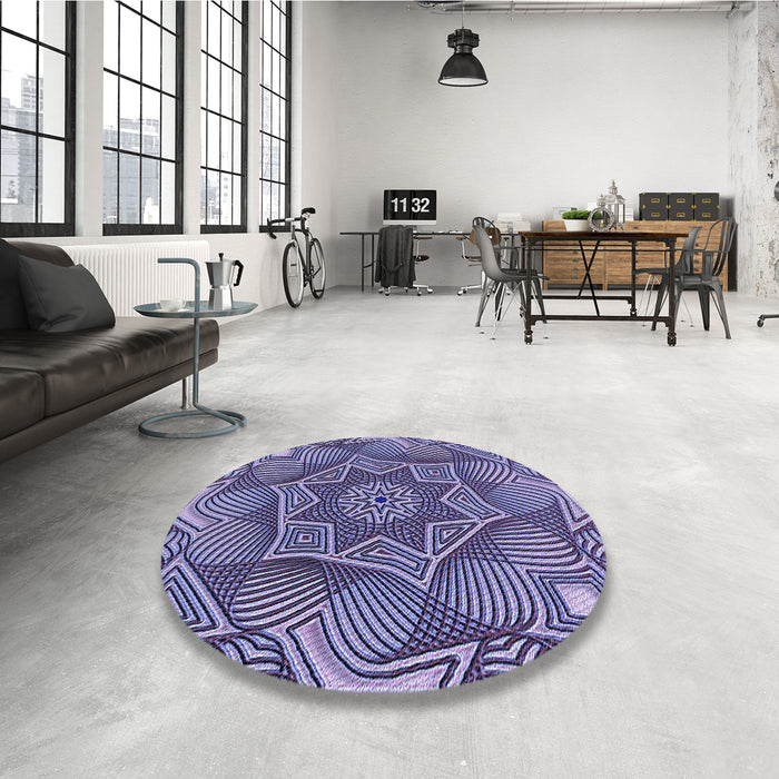 Round Patterned Purple Mimosa Purple Rug in a Office, pat3714blu