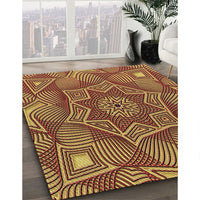 Patterned Saffron Red Rug, pat3714brn