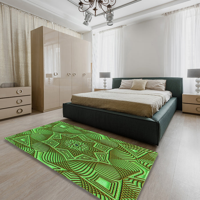 Patterned Green Rug in a Bedroom, pat3714grn