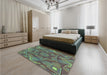 Patterned Emerald Green Rug in a Bedroom, pat3714lblu