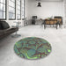 Round Patterned Emerald Green Rug in a Office, pat3714lblu