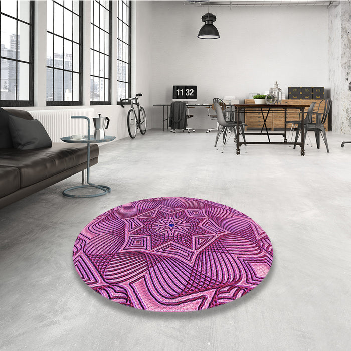 Round Patterned Burnt Pink Rug in a Office, pat3714pur
