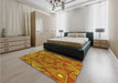 Patterned Tomato Red Rug in a Bedroom, pat3714yw