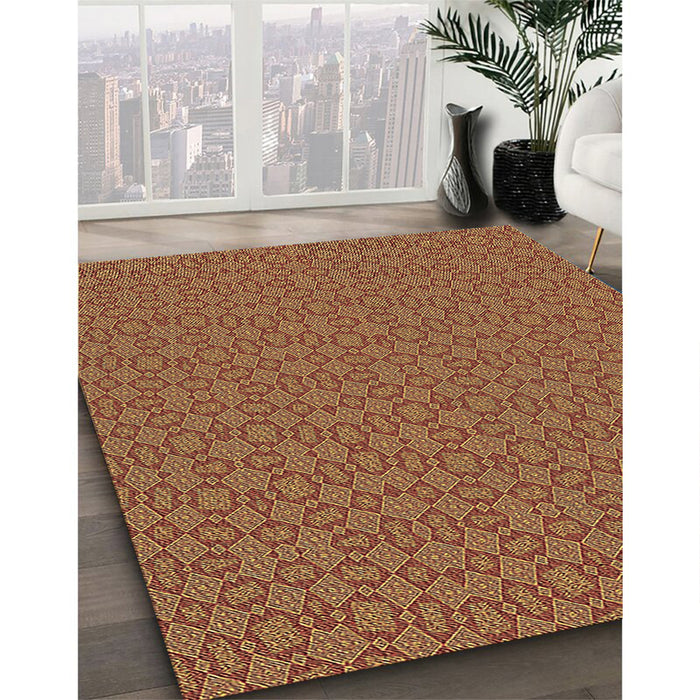 Patterned Orange Rug in Family Room, pat3715brn