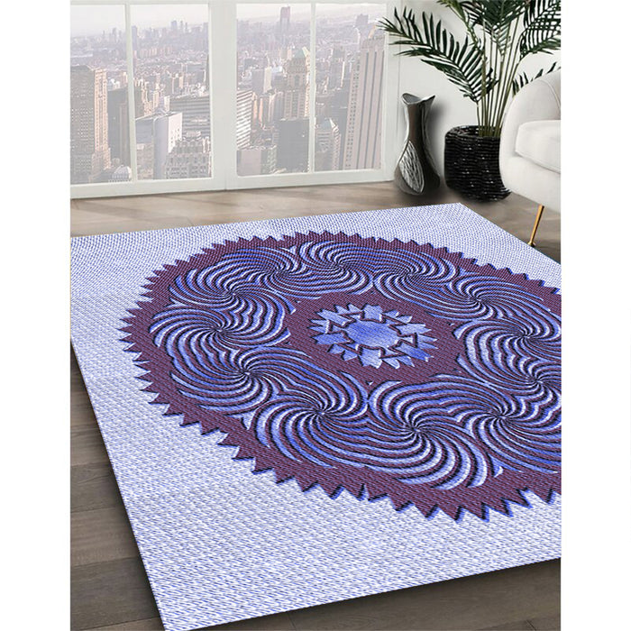 Patterned Deep Periwinkle Purple Rug in Family Room, pat3716blu