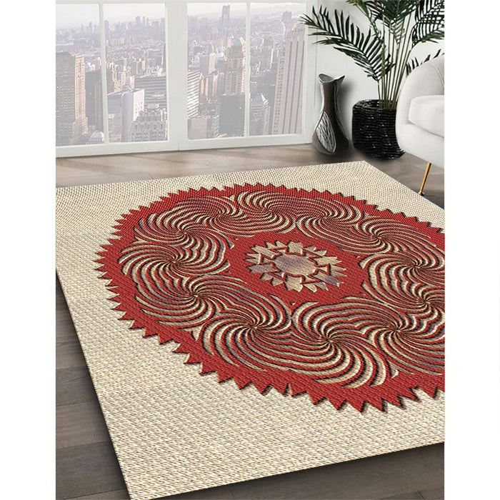 Machine Washable Transitional Red Rug in a Family Room, wshpat3716brn