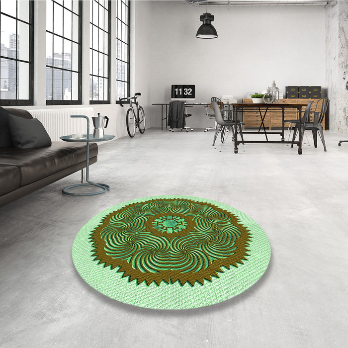 Round Patterned Light Green Rug in a Office, pat3716grn