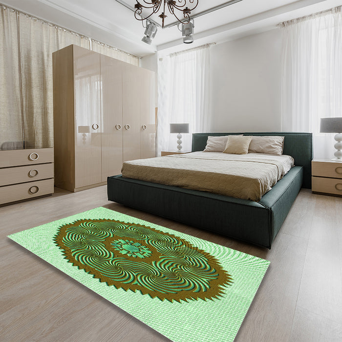 Patterned Light Green Rug in a Bedroom, pat3716grn