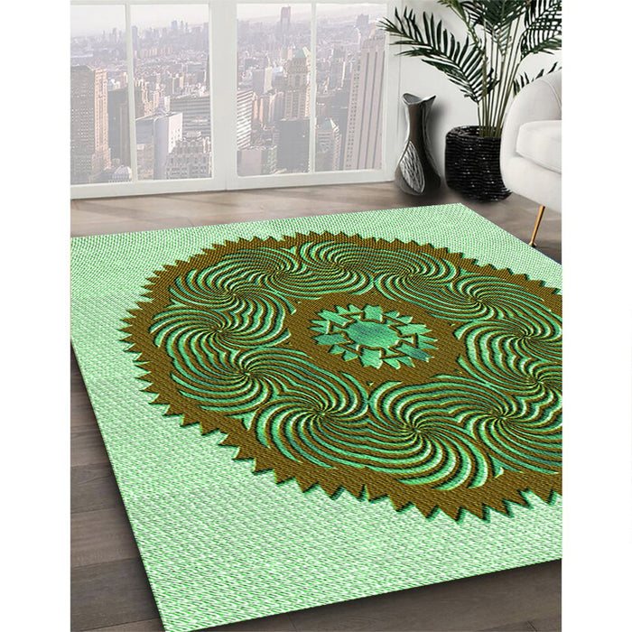 Machine Washable Transitional Light Green Rug in a Family Room, wshpat3716grn