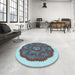 Round Patterned Purple Rug in a Office, pat3716lblu