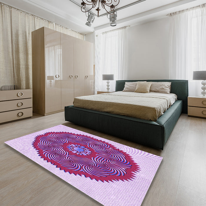 Round Machine Washable Transitional Medium Violet Red Pink Rug in a Office, wshpat3716pur