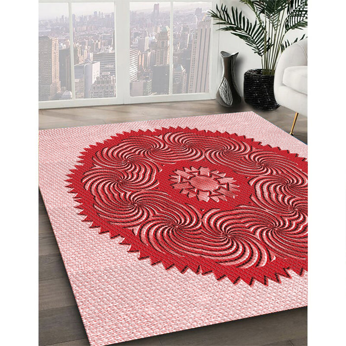 Patterned Baby Pink Rug in Family Room, pat3716rd