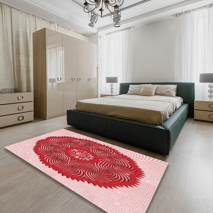 Round Machine Washable Transitional Pink Rug in a Office, wshpat3716rd
