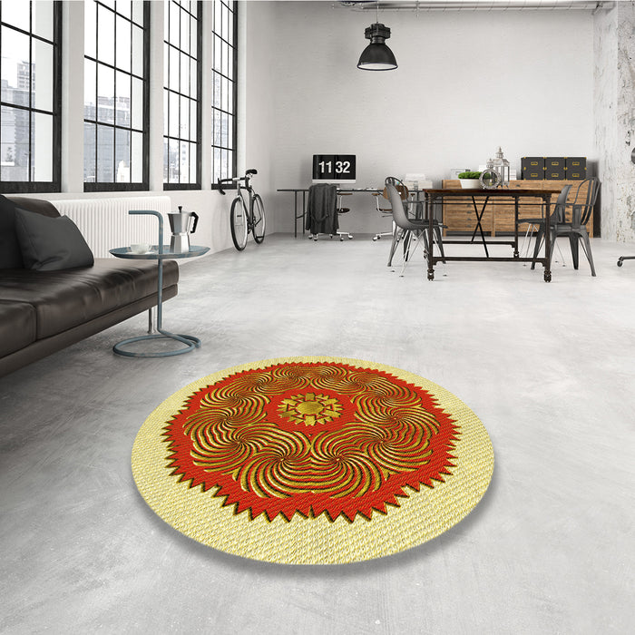 Round Patterned Mahogany Brown Rug in a Office, pat3716yw