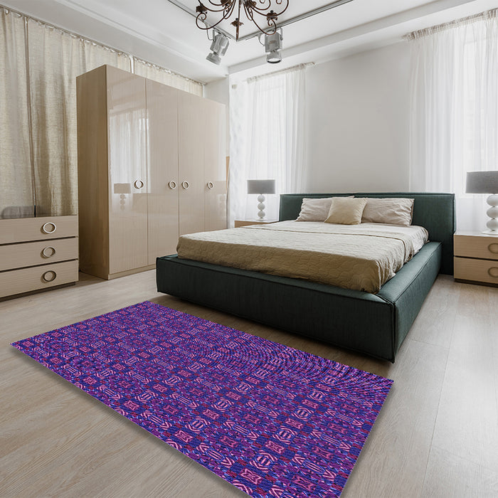 Round Machine Washable Transitional Bright Purple Rug in a Office, wshpat3717pur