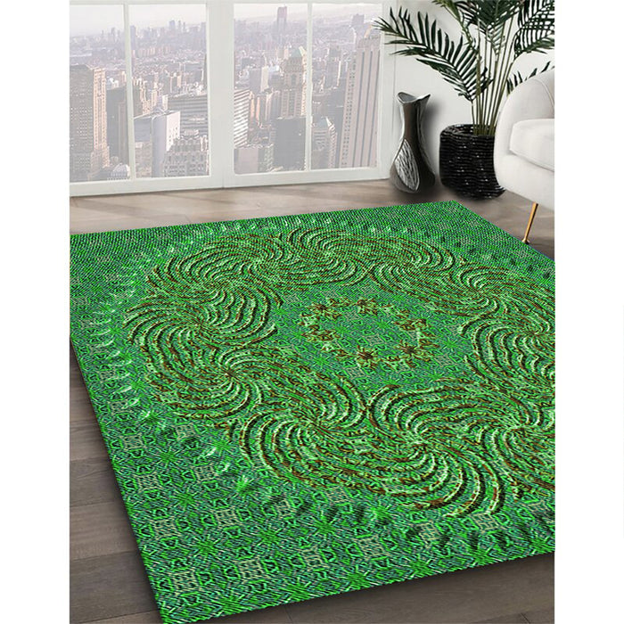 Machine Washable Transitional Neon Green Rug in a Family Room, wshpat3718grn