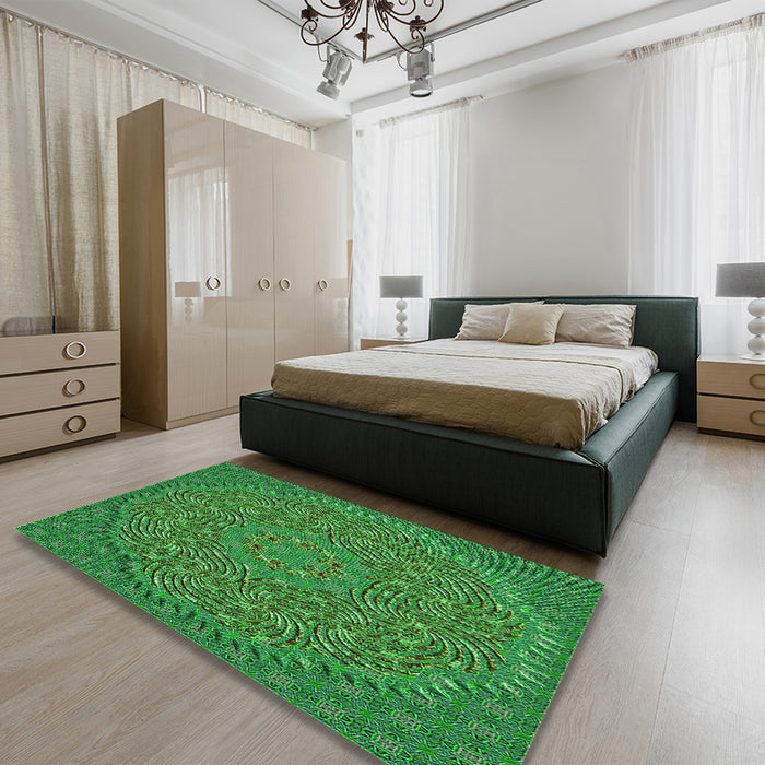 Patterned Neon Green Rug in a Bedroom, pat3718grn