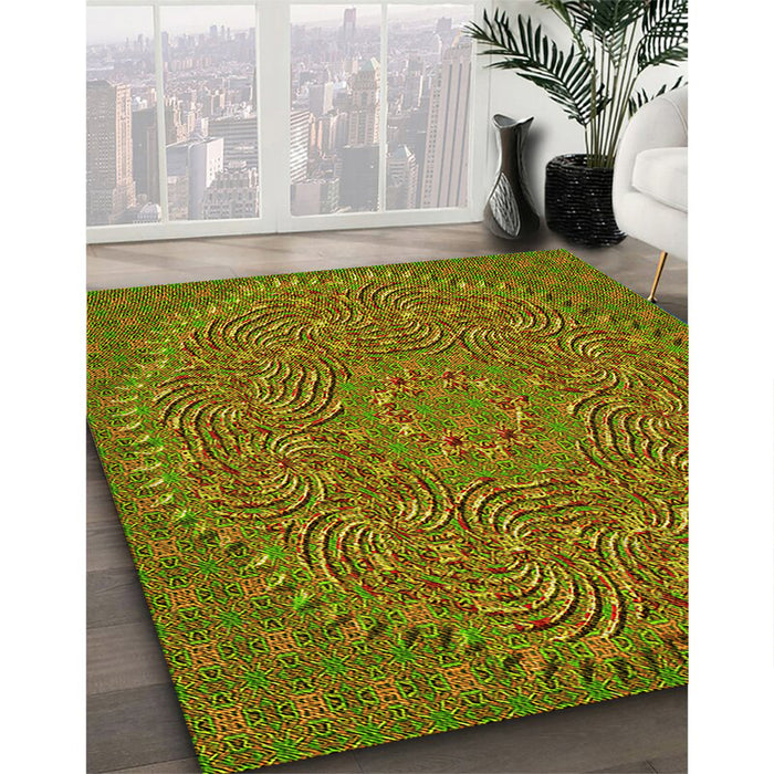 Patterned Pistachio Green Rug in Family Room, pat3718yw