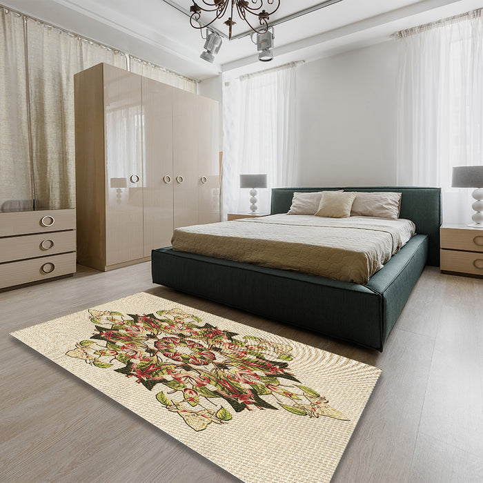 Patterned Golden Blonde Gold Rug in a Bedroom, pat3719brn
