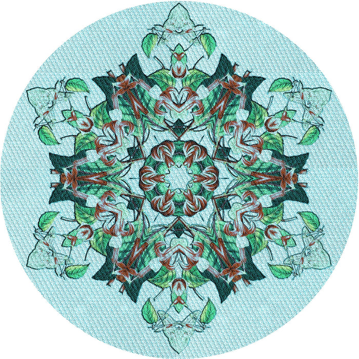 Square Machine Washable Transitional Light Aquamarine Green Rug in a Living Room, wshpat3719lblu