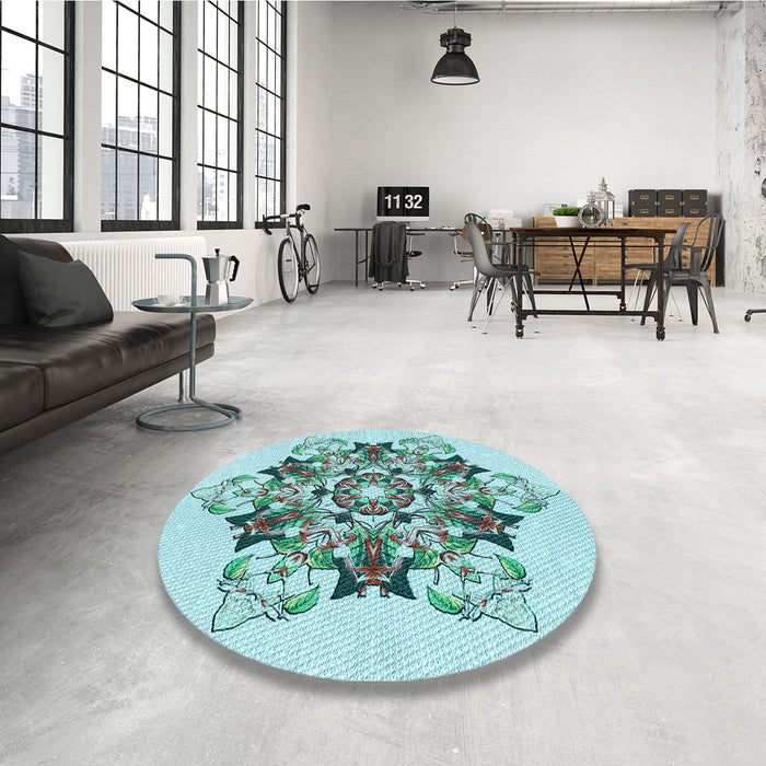 Round Patterned Light Aquamarine Green Rug in a Office, pat3719lblu