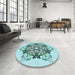 Round Patterned Light Aquamarine Green Rug in a Office, pat3719lblu