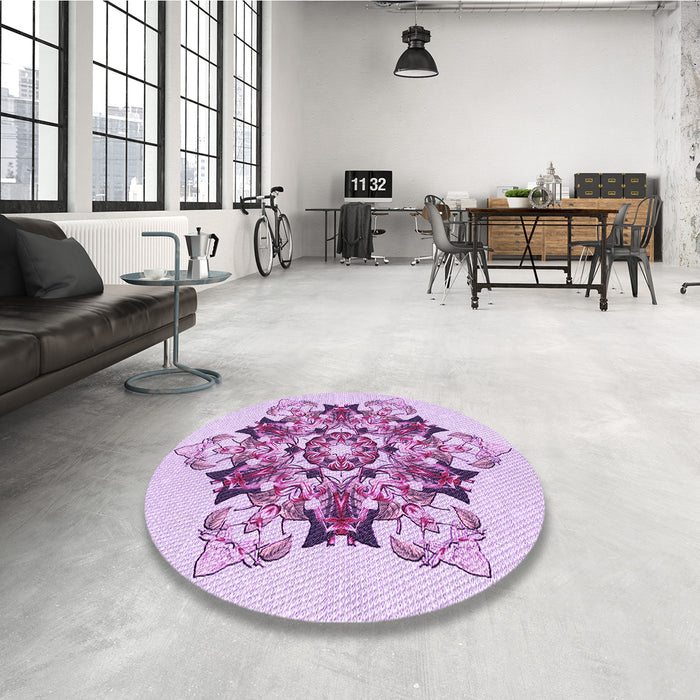 Round Patterned Medium Orchid Purple Rug in a Office, pat3719pur