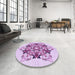 Round Patterned Medium Orchid Purple Rug in a Office, pat3719pur
