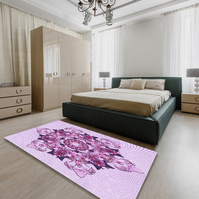 Round Machine Washable Transitional Medium Orchid Purple Rug in a Office, wshpat3719pur