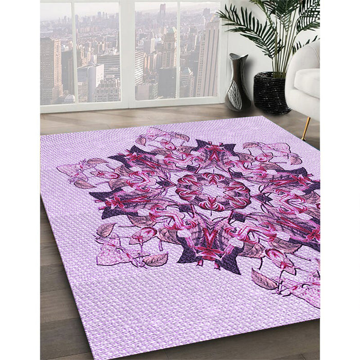 Patterned Medium Orchid Purple Rug in Family Room, pat3719pur