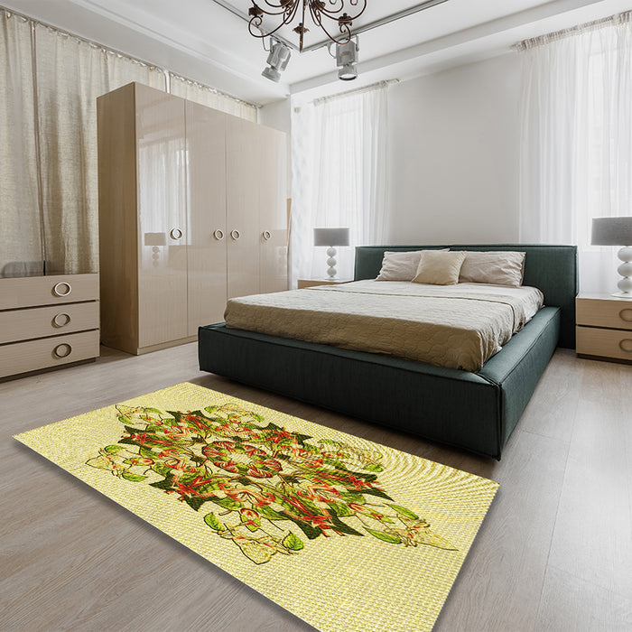 Patterned Dark Golden Brown Rug in a Bedroom, pat3719yw