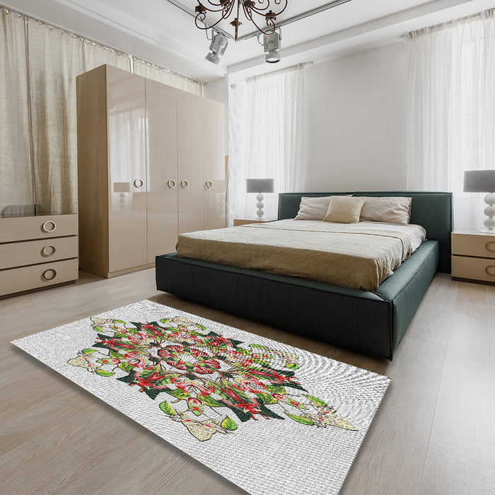 Patterned Army Brown Novelty Rug in a Bedroom, pat3719